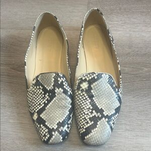 J. Crew Black and Cream Snakeskin Loafers Size 8.5